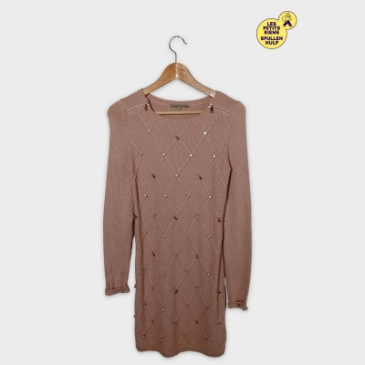 Robe Pull Patrizia Pepe Rose Poudré Strass Xs
