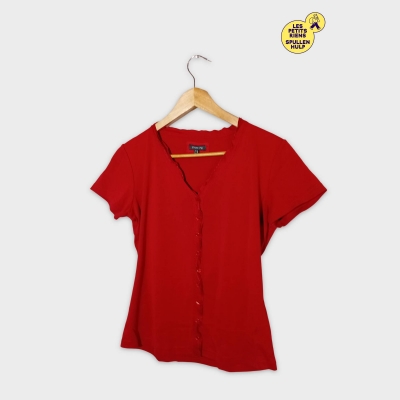 T-shirt Street One Col V Festonné Rouge Vif Manches Courtes S