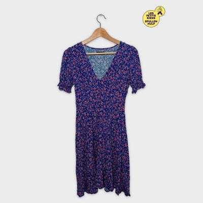 Robe Midi Fleurie Even&odd Col V Bleue Taille S