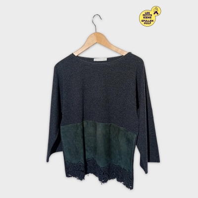 Pull Tunique Fabiana Filippi Gris Daim Dentelle M