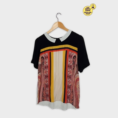 Haut Sandro Noir Imprimé Paisley Jaune Orange T5416