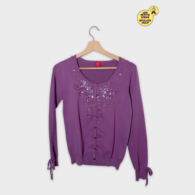 Gilet Cardigan Jeff Violet Sequins Manches Liens S