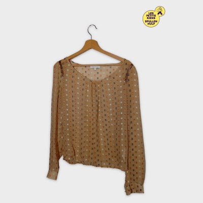 Chemisier Patrizia Pepe Soie Motif Carré Paillettes Dorées M 38