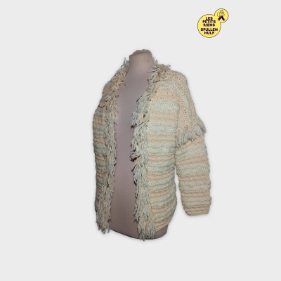 Gilet Bohème Tricoté Rayé Franges Beige Crème L Scotch & Soda