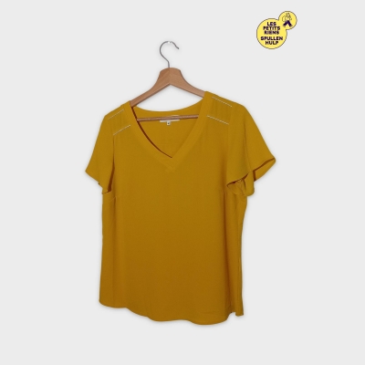 Haut Col V Grain De Malice Jaune Scintillant L/40/12