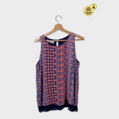 Haut Sans Manches Promod Motifs Fleuris Bleu Et Orange T. L