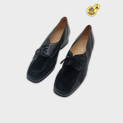 Chaussures Richelieus Hassia Cuir Noir À Lacets Talon Compensé 39