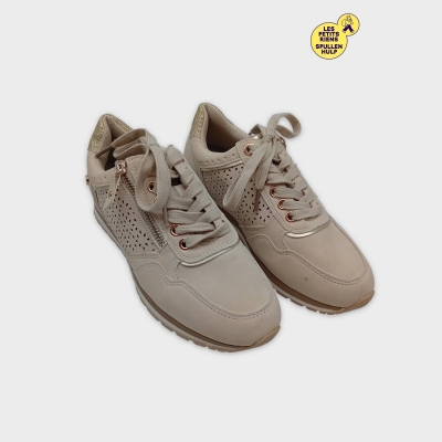 Baskets Sneakers Beige Doré Perforées Zips Femme Xti