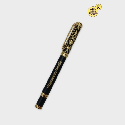 Stylo Roller Noir Et Or Motif Arabesques Papeterie Luxe