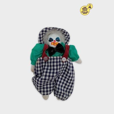 Poupée Clown Vintage Tête Porcelaine Et Tissu Carreaux B726