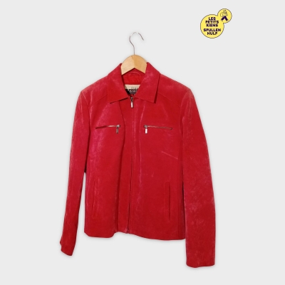 Veste En Cuir Suédé Rouge Gina Mariolano M