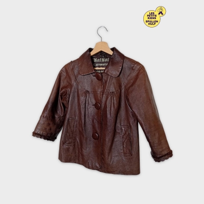 Blouson Cuir Marron Naf Naf Vintage Taille 38