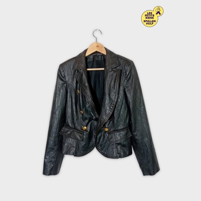 Blouson Perfecto Simili Cuir Noir Boutons Dorés Mariely Paris