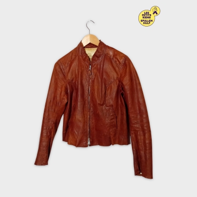 Blouson Cuir Chine Style Motard Vintage Marron M