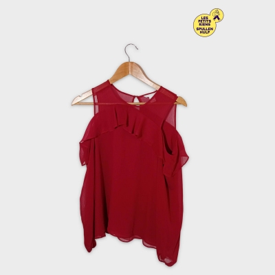 Top Rouge Fluide H&m Volants & Épaules Dénudées Transparent S