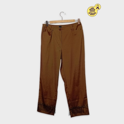 Pantalon Corsaire Marron Perles Sandwich 38