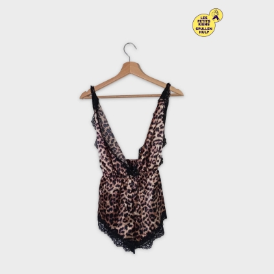 Nuisette Combishort Léopard Dentelle Noire Xl