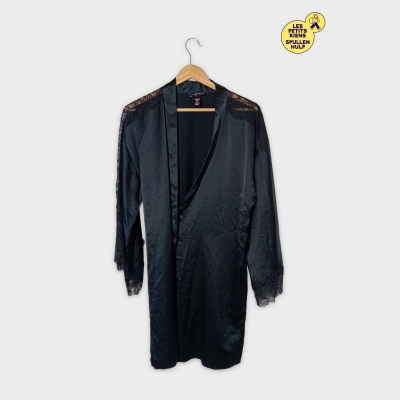 Déshabillé Kimono Noir Satin Dentelle Victoria's Secret S