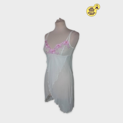 Nuisette Blanche Broderies Fleurs Roses M / 38 / 10