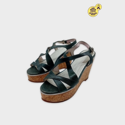Sandales Compensées Cuir Vert K.t Kiyoko Takase 37.5