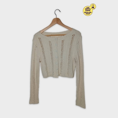 Gilet Court Maille Ajourée Beige M/38/10