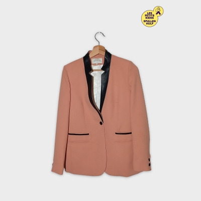 Blazer Sandro Rose Saumon Col Cuir T.38