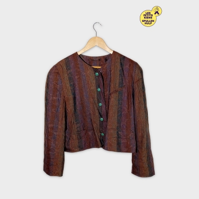 Veste Courte À Rayures Multicolores Et Boutons Turquoises L