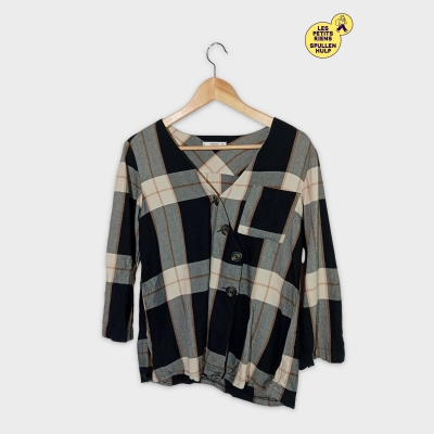 Chemise À Carreaux Noirs Et Gris Mango