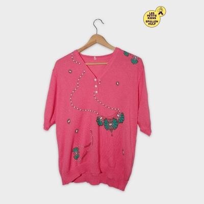Pull Vintage Ondelys Rose Brodé Xl