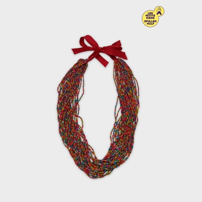 Collier Multi-rangs Perles Multicolores Label Jaune