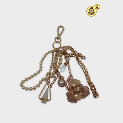 Porte-clés Doré Fleur Et Perles Label Jaune