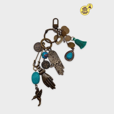 Bijou De Sac Bohème Perles Turquoise Charms Main Fatma Label Jaune