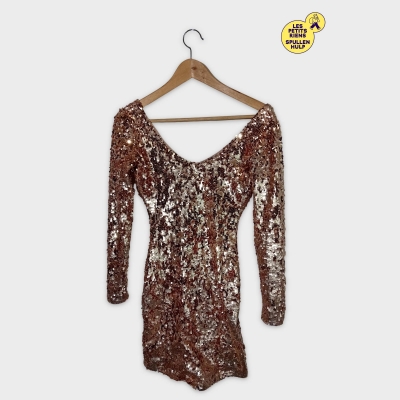 Robe Courte Paillettes Or Rose Bershka
