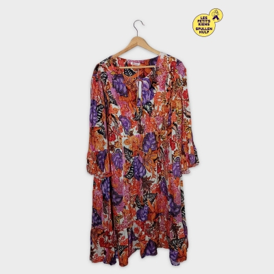 Robe Fluide Paprika Fleurie Fils Dorés 6xl / 52 / 24