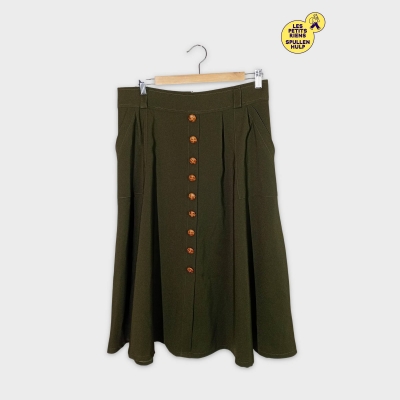 Jupe Midi Boutonnée Claudia Baelo Vert Kaki Xl