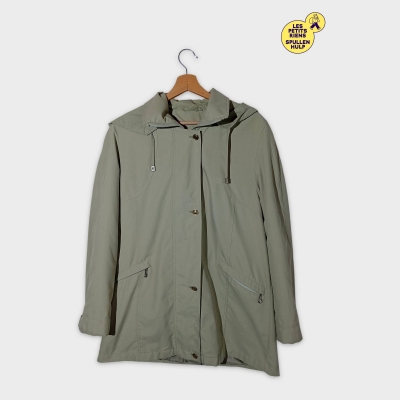 Parka Kaki Clair Summer Imperméable À Capuche Zippée Femme S