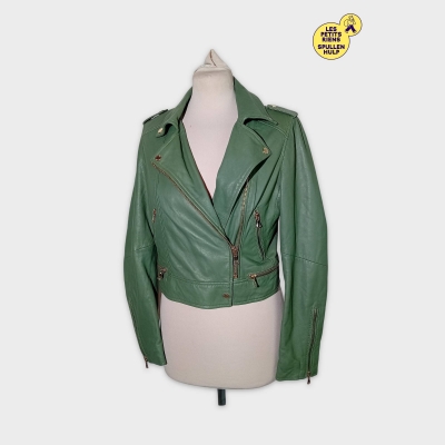 Veste Perfecto En Cuir Vert Oakwood
