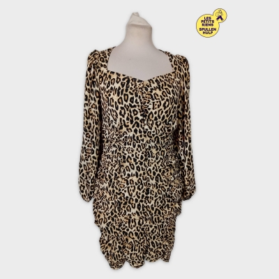 Robe Courte Froncée Léopard H&m L