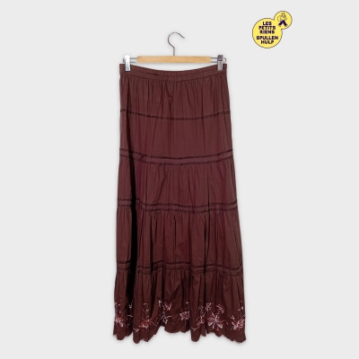 Jupe Longue Bohème Marron À Broderies L