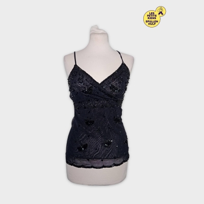 Top Noir À Sequins Et Perles M