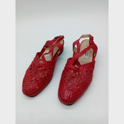 Sandales En Cuir Tressé Rouge Damart 38