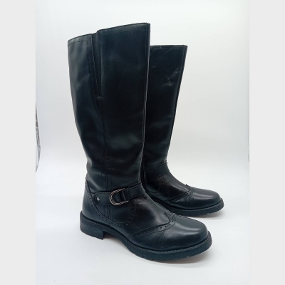 Bottes Hautes En Cuir Noir Style Richelieu