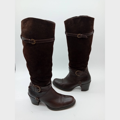Bottes Hautes Be Original Cuir Et Daim Marron 39