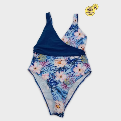 Maillot De Bain Une Pièce À Fleurs Bleues