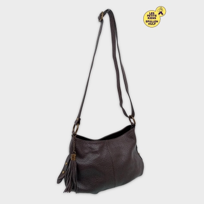 Sac À Main En Cuir Marron Avec Pompon