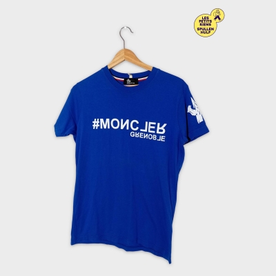 T-shirt Moncler Grenoble Bleu Logo Blanc S