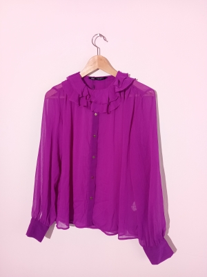 Blouse Fluide Violette À Volants Zara