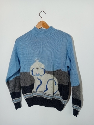 Pull Vintage Bleu Motif Chien
