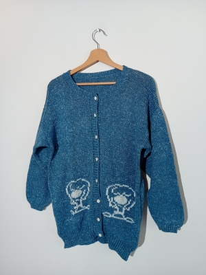 Gilet En Maille Bleue Motifs Oursons