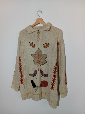 Pull En Maille Beige À Motifs Feuilles Yessica